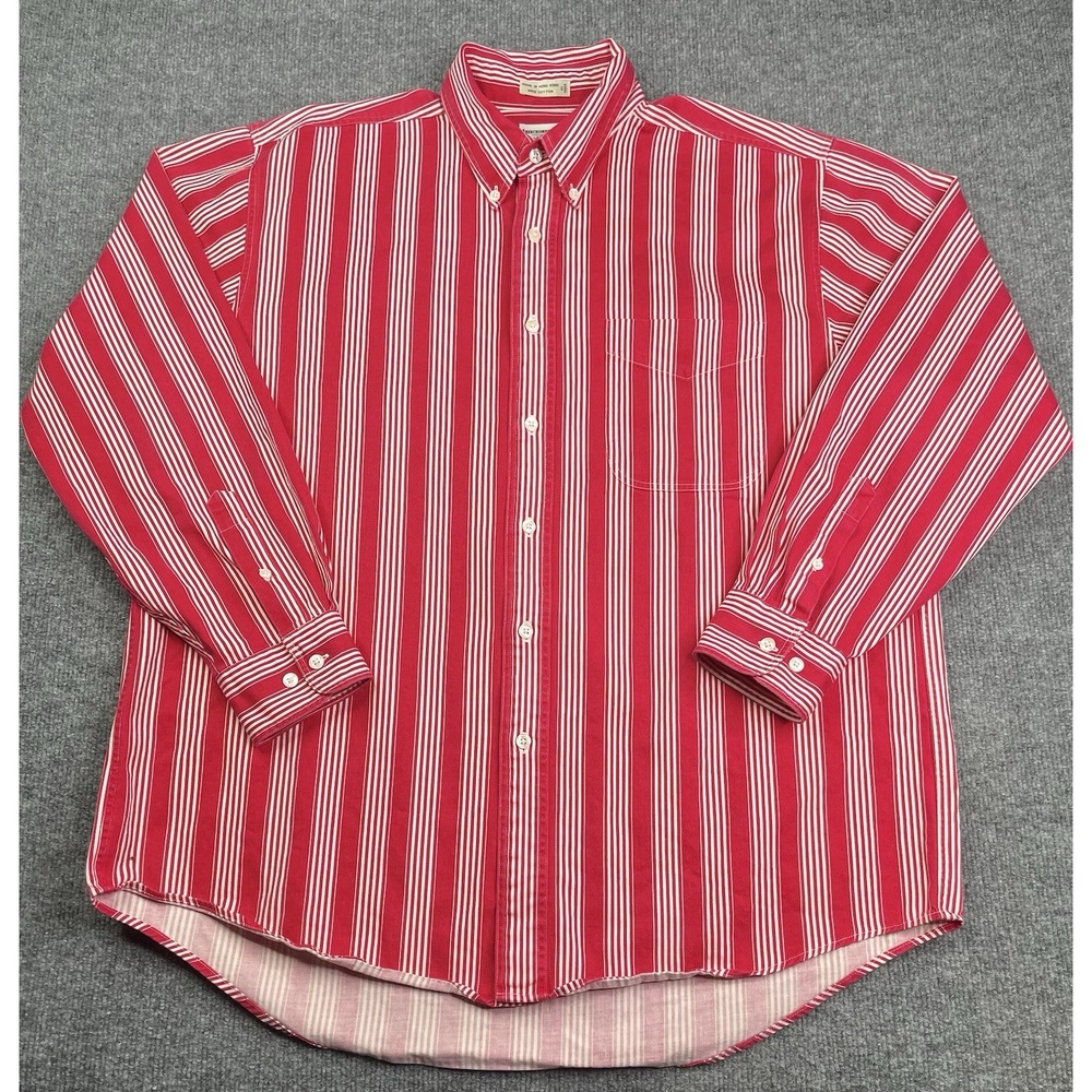 Abercrombie & Fitch Button Down Mens Large‎ Red White Striped Cotton Shirt L